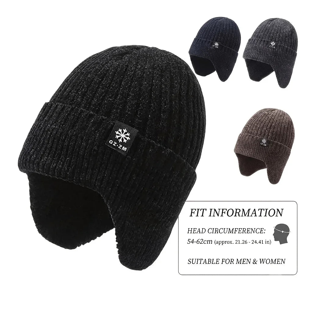 Winter Snowman and Snowflake Knitted Hat - High-End Warm and Thick Plush Lined Winter Hat，Men'S Windproof and Cold-Proof Gear