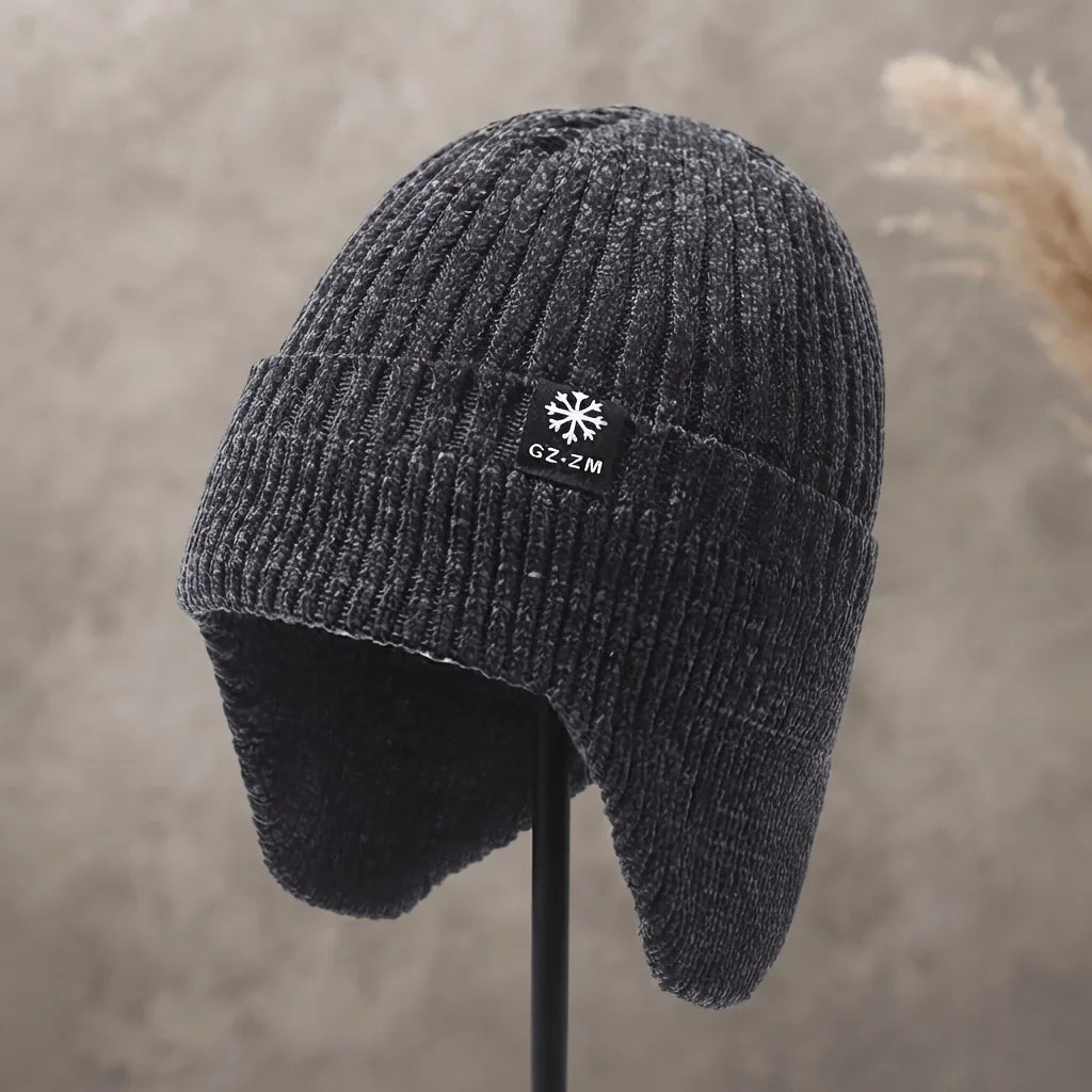 Winter Snowman and Snowflake Knitted Hat - High-End Warm and Thick Plush Lined Winter Hat，Men'S Windproof and Cold-Proof Gear