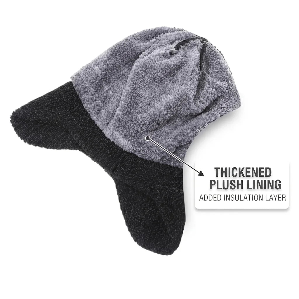 Winter Snowman and Snowflake Knitted Hat - High-End Warm and Thick Plush Lined Winter Hat，Men'S Windproof and Cold-Proof Gear