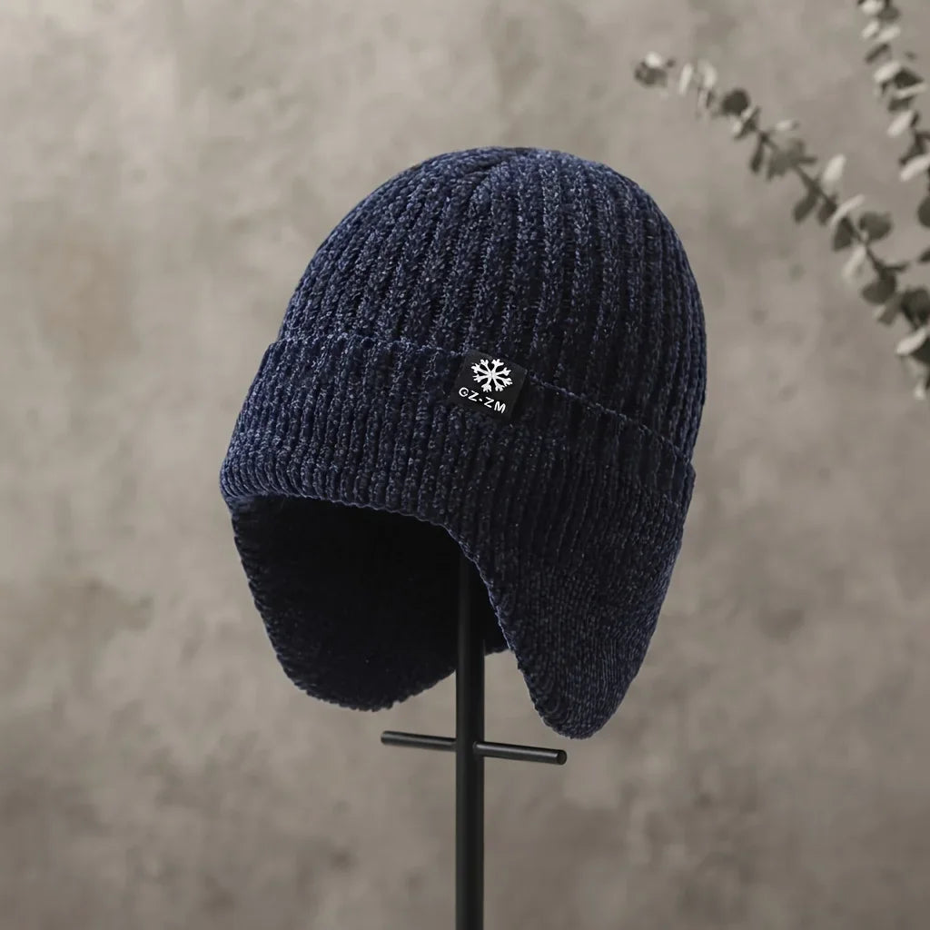 Winter Snowman and Snowflake Knitted Hat - High-End Warm and Thick Plush Lined Winter Hat，Men'S Windproof and Cold-Proof Gear