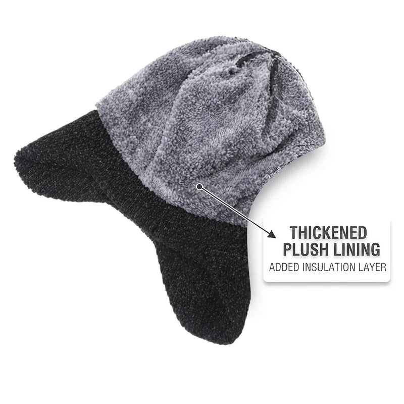 Winter Snowman and Snowflake Knitted Hat - High-End Warm and Thick Plush Lined Winter Hat，Men'S Windproof and Cold-Proof Gear