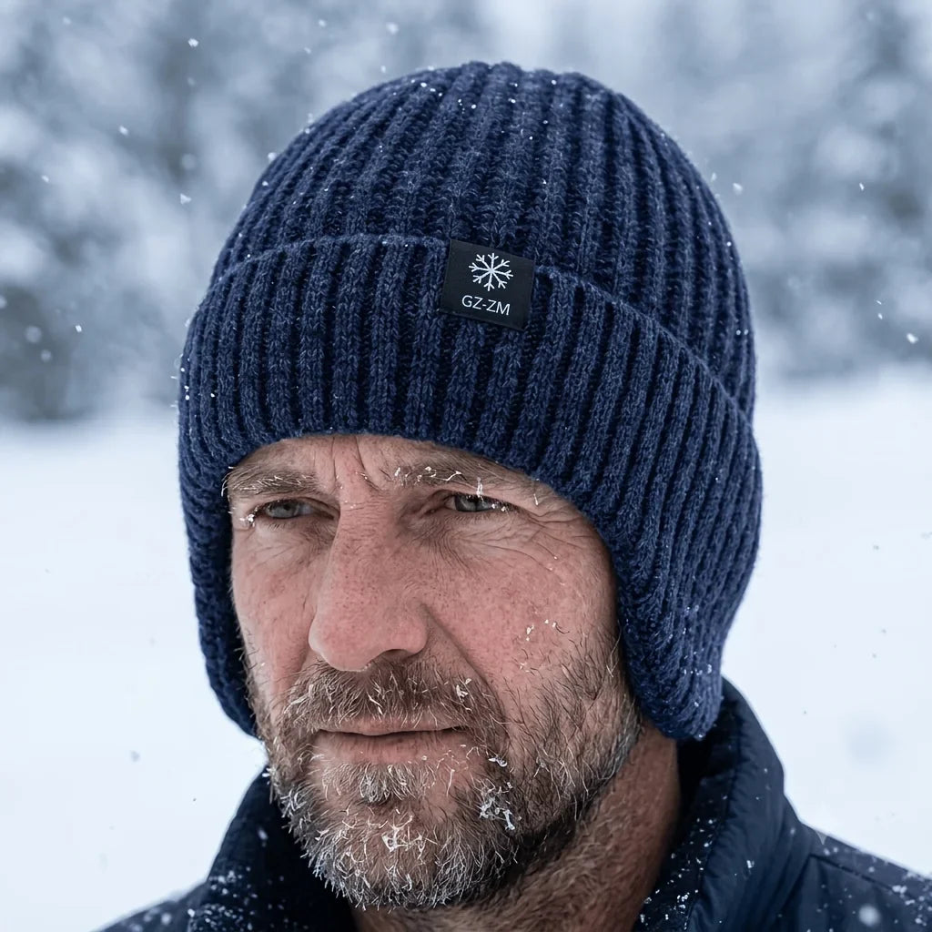 Winter Snowman and Snowflake Knitted Hat - High-End Warm and Thick Plush Lined Winter Hat，Men'S Windproof and Cold-Proof Gear