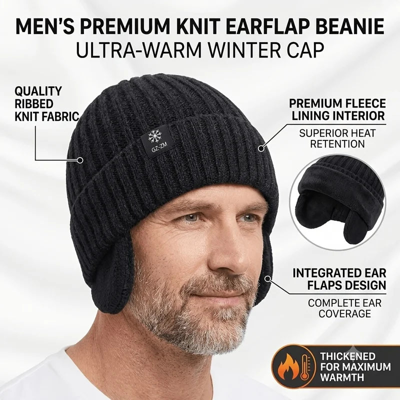 Winter Snowman and Snowflake Knitted Hat - High-End Warm and Thick Plush Lined Winter Hat，Men'S Windproof and Cold-Proof Gear
